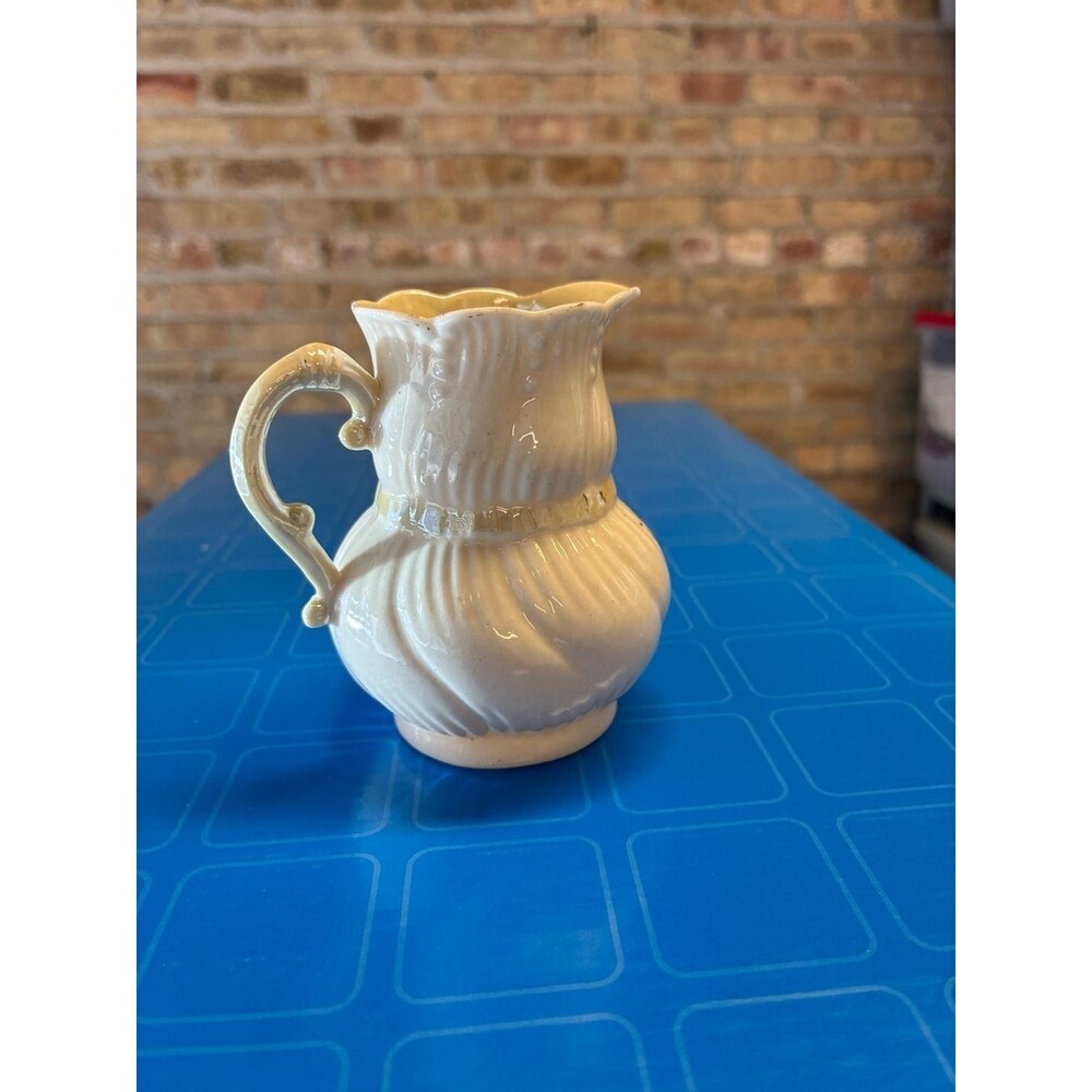 Vintage Belleek Ireland Ribbon Creamer Yellow Luster 4th Mark 1946-1955